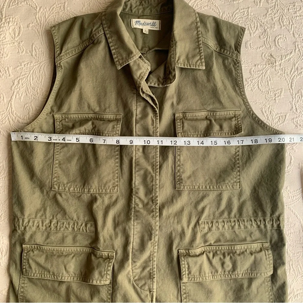 Madewell Olive Green Sleeveless Hidden Button Up Collared Utility Vest Jacket - Picture 8 of 9